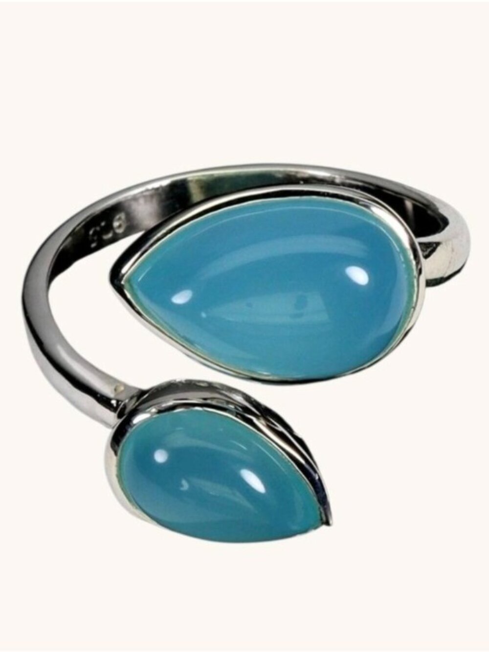 925 Sterling Silver Ring  Sz 9 (adjustable) with Natural Chalcedony 12x8mm Gem
